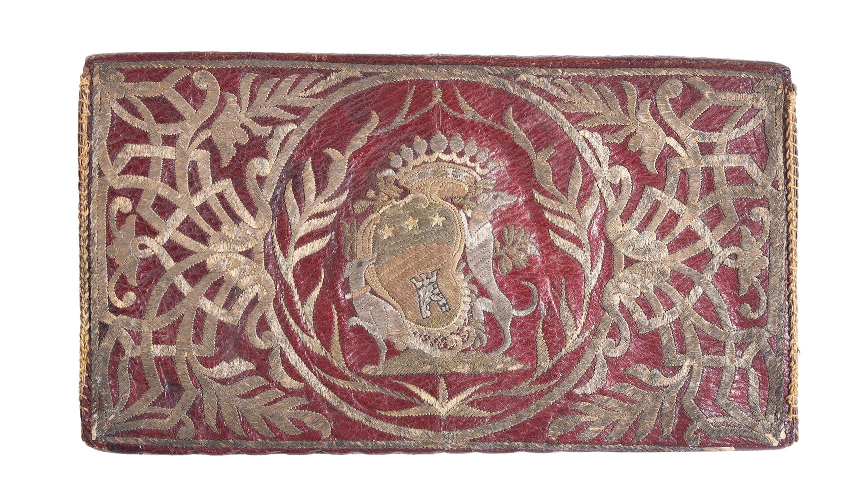 AN OTTOMAN METAL THREAD EMBROIDERED LEATHER PURSE, CONSTANTINOPLE, 1765 - Image 3 of 4