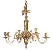A BRASS EIGHT BRANCH CHANDELIER IN THE 17TH CENTURY STYLE, POSSIBLY IRISH, 19TH CENTURY