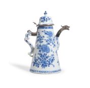A SILVER-MOUNTED BLUE AND WHITE COFFEE OR CHOCOLATE POTCHINESE