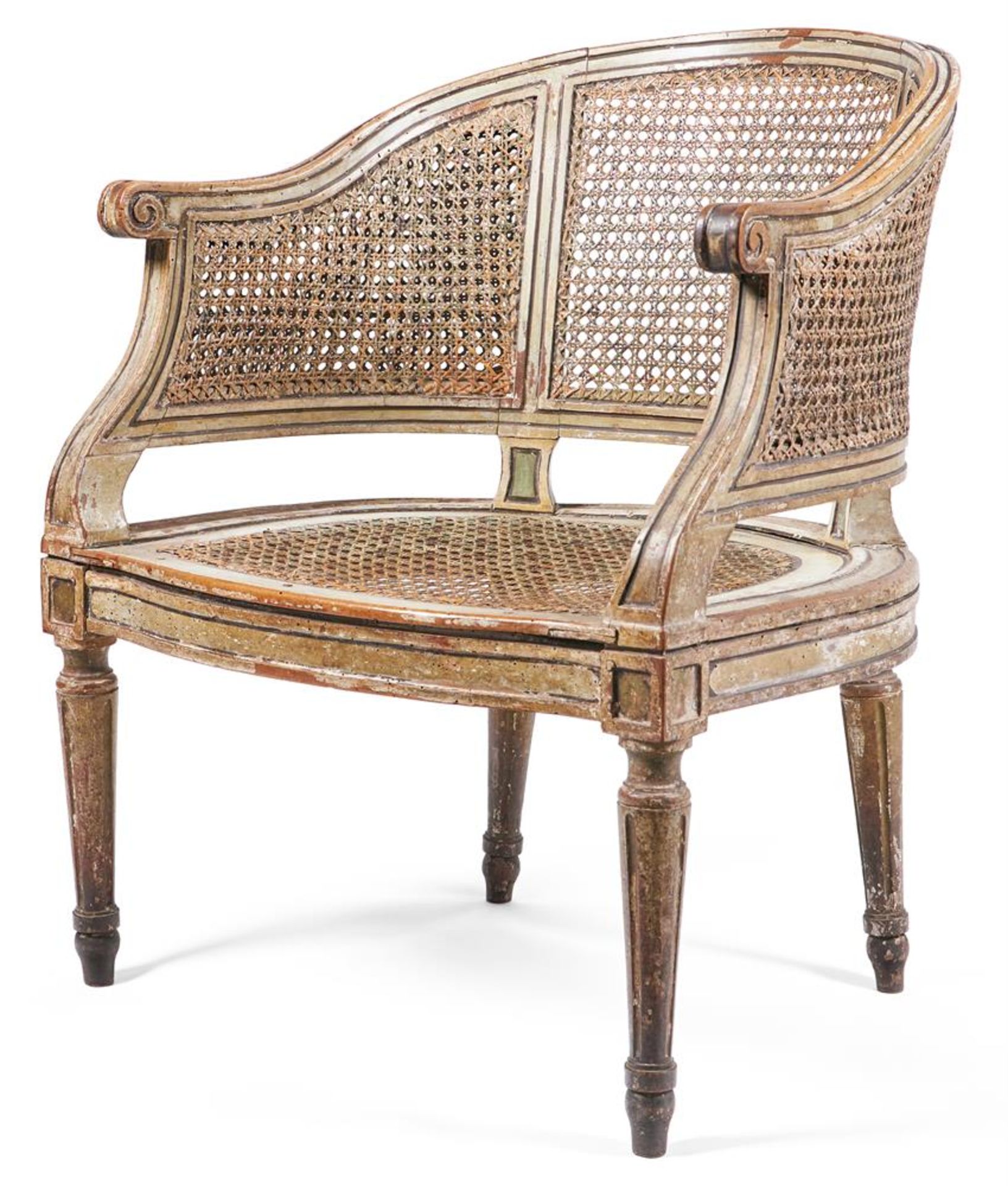 A LOUIS XVI PAINTED WALNUT BERGERE ARMCHAIR, LATE 18TH CENTURY - Image 3 of 6