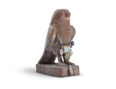 AN EGYPTIAN STYLE CARVED WOOD FIGURE OF HORUS AS A FALCON, 20TH CENTURY