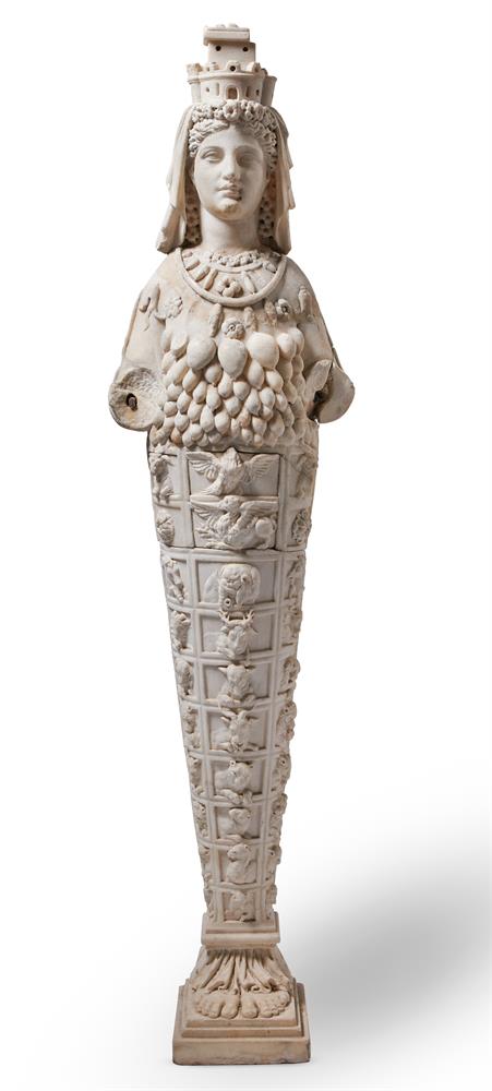 AFTER THE ANTIQUE, A CARVED MARBLE GRAND TOUR FIGURE OF THE EPHESIAN ARTEMIS - Image 2 of 3