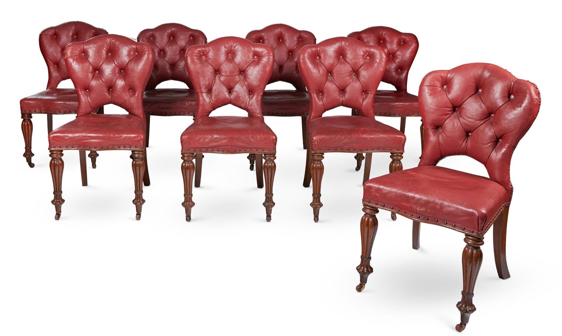 A SET OF EIGHT EARLY VICTORIAN OAK AND RED LEATHER DINING CHAIRS MID 19TH CENTURY - Image 5 of 5