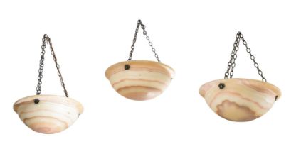 THREE ALABASTER PENDANT DISH LIGHTS BY ROBERT KIME LTD