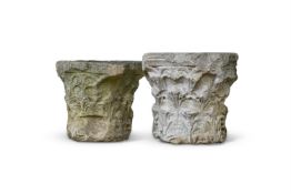 TWO SIMILAR CARVED STONE CAPITALS NORTH EUROPEAN, POSSIBLY ROMANESQUE