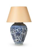 A JAPANESE BLUE AND WHITE GLAZED VASE ADAPTED AS A LAMP, 17TH CENTURY