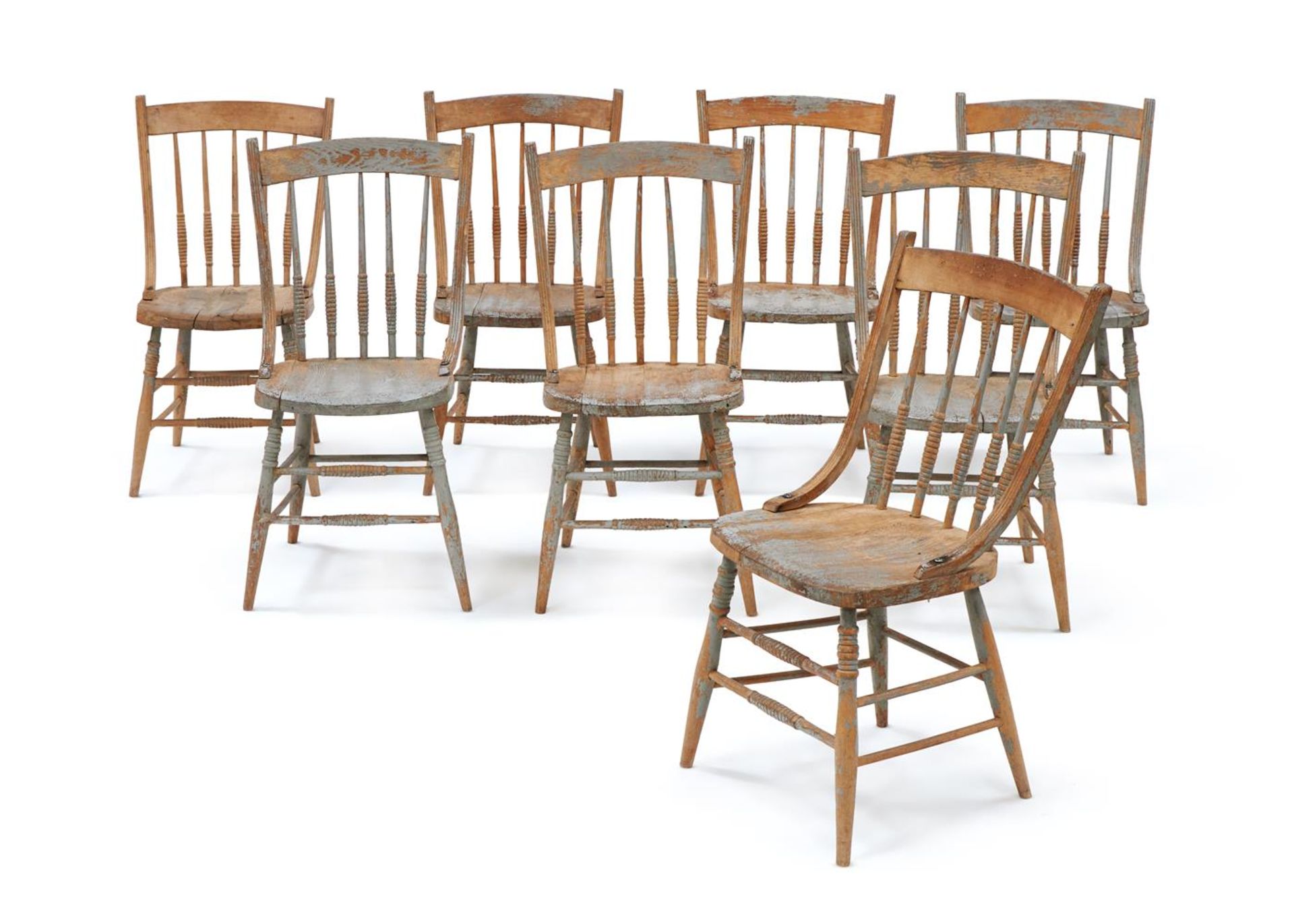 A SET OF EIGHT PAINTED BEECH DINING CHAIRS, FRENCH, EARLY 20TH CENTURY