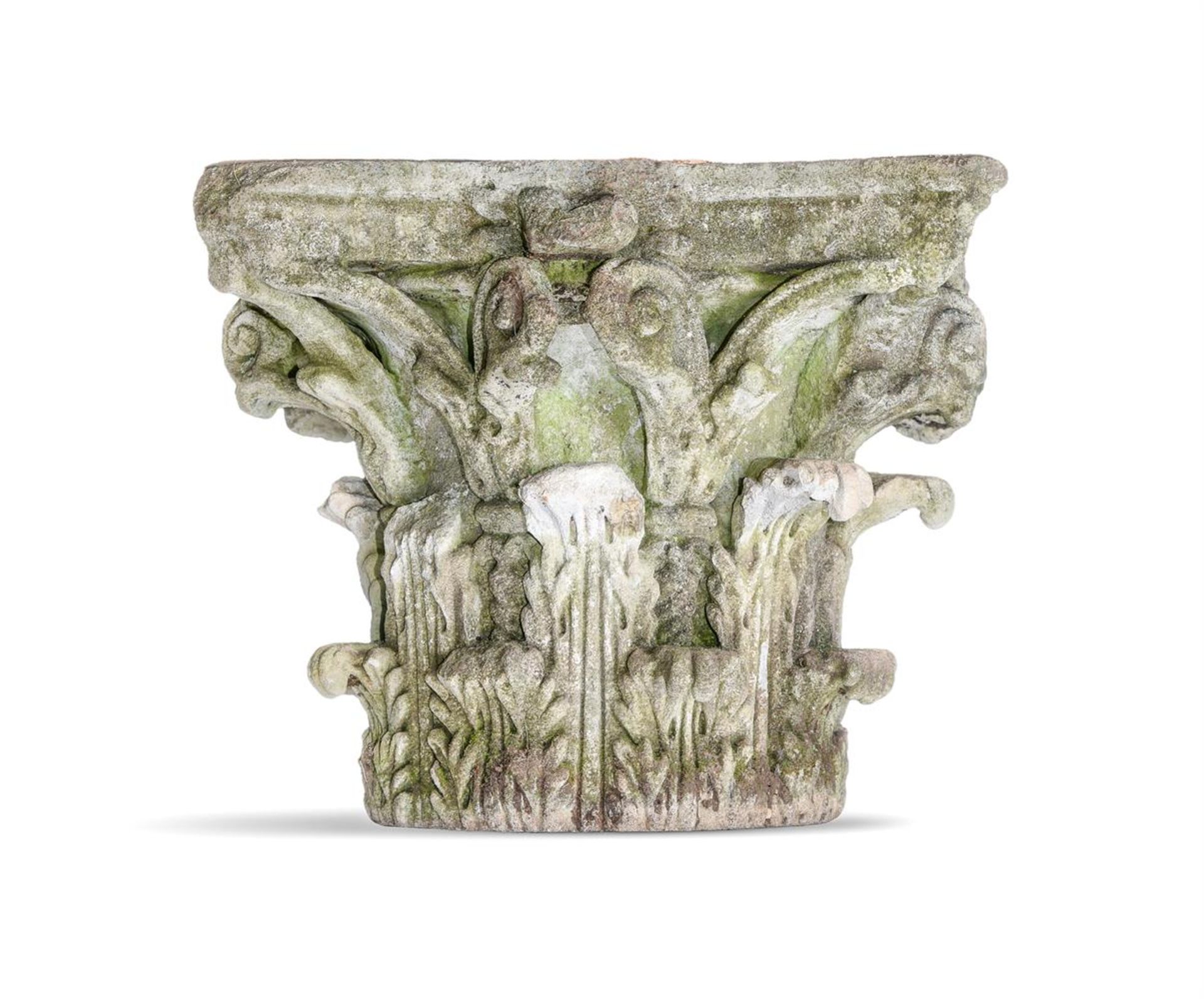 A CARVED LIMESTONE CAPITAL, 19TH CENTURY OR EARLIER