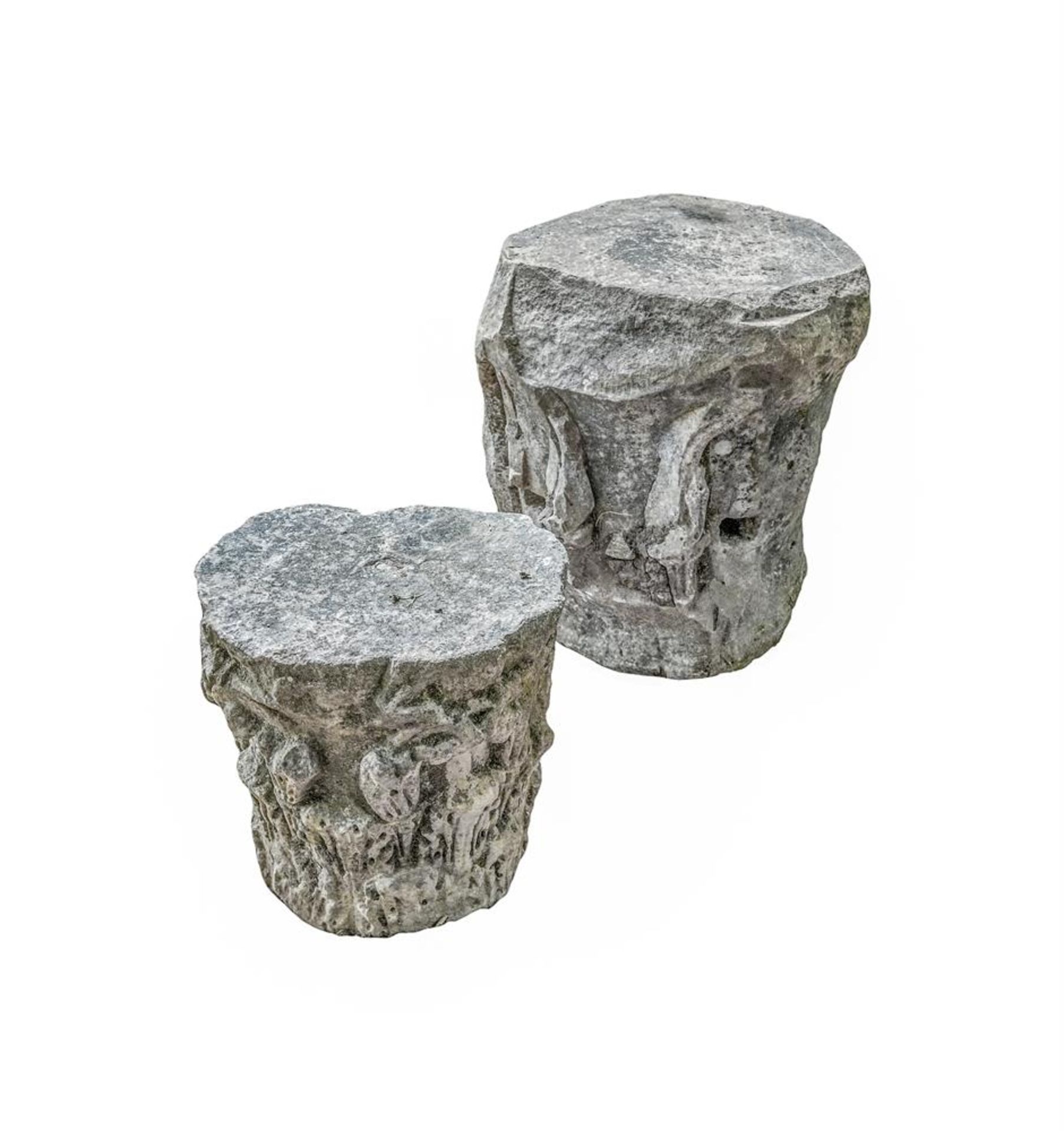TWO CARVED STONE CAPITALS, NORTH EUROPEAN, POSSIBLY ROMANESQUE - Bild 2 aus 2