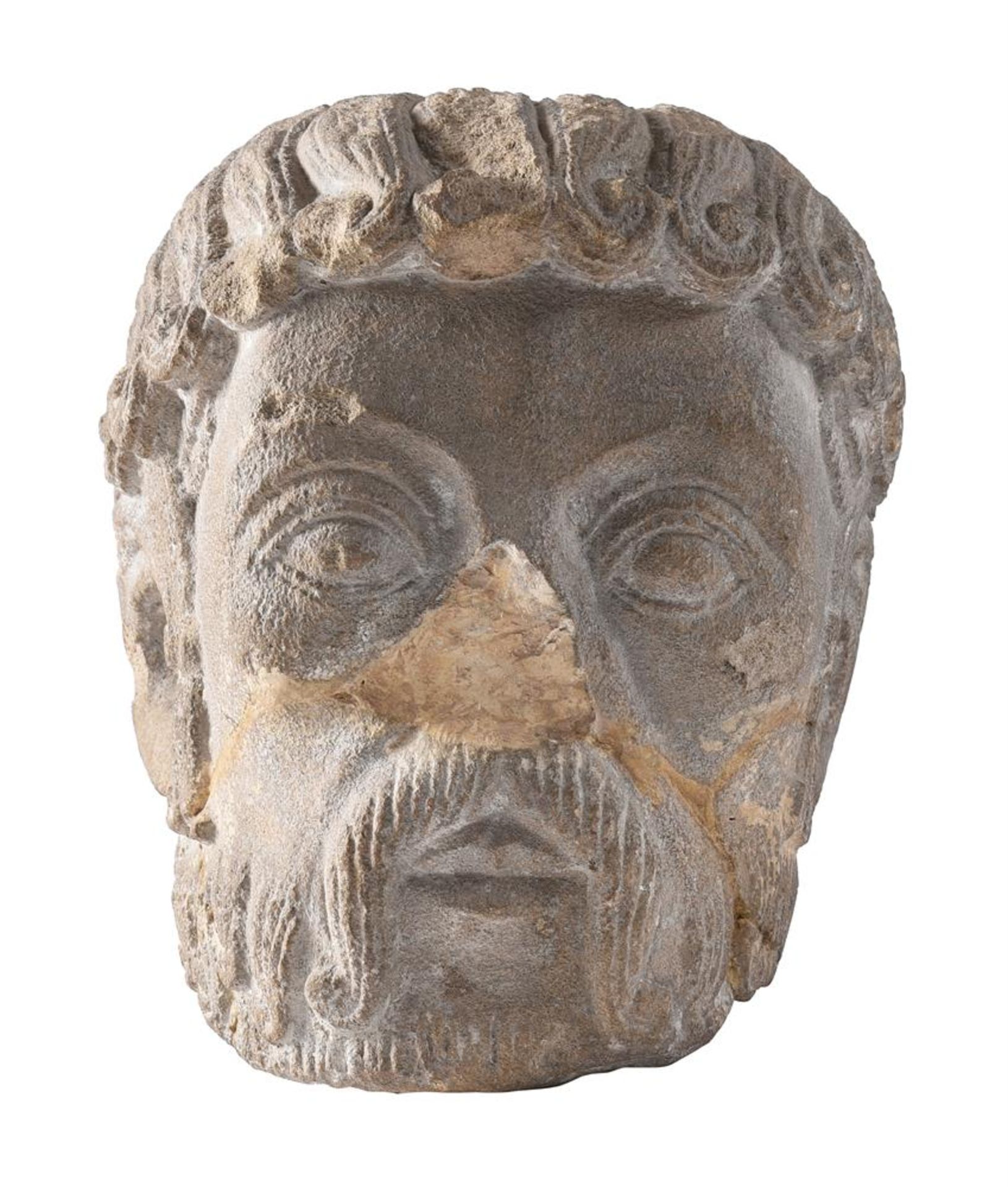 A ROMANESQUE LIMESTONE HEAD OF A BEARDED SAINT, FRENCH, 12TH CENTURY - Bild 2 aus 4