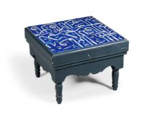 AN EBONISED LOW TABLE INSET WITH ISLAMIC TILES, THE TILES 17TH CENTURY SAFAVID PERSIAN