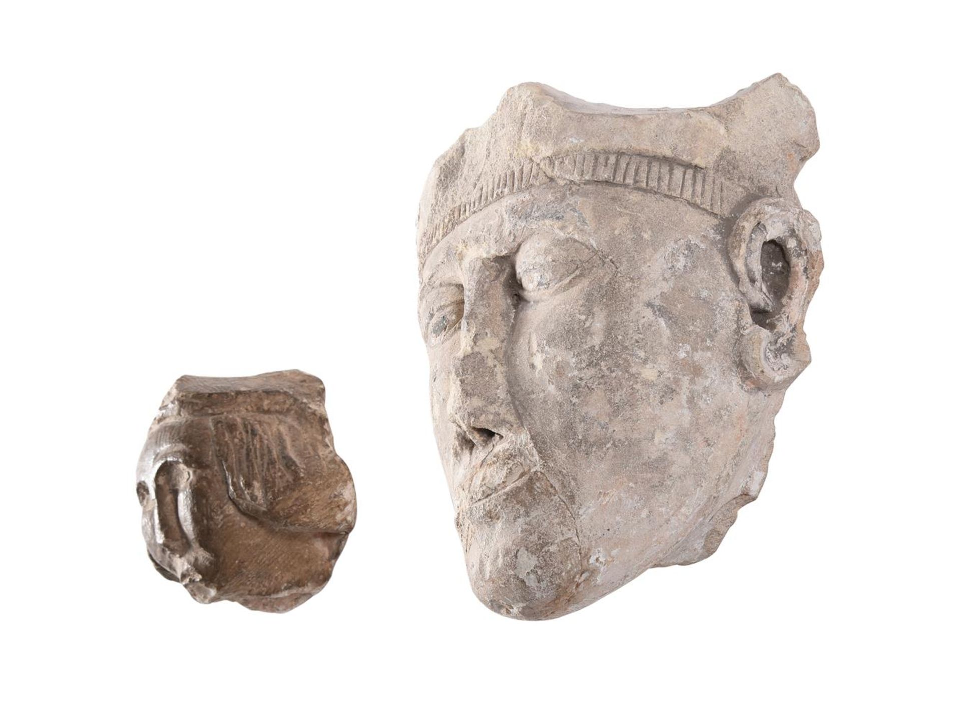 TWO FRAGMENTARY CARVED STONE HEADS, PROBABLY 11TH-13TH CENTURIES - Image 2 of 5