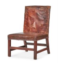 A GEORGE III MAHOGANY, BEECH AND LEATHER SIDE CHAIR, CIRCA 1760