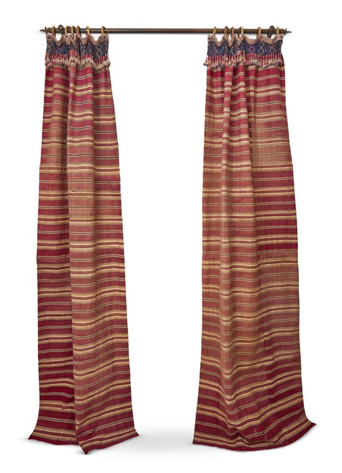 TWO PAIRS OF COTTON AND METALLIC THREAD WOVEN STRIPE CURTAINS, SYRIAN, 19TH CENTURY - Image 2 of 5