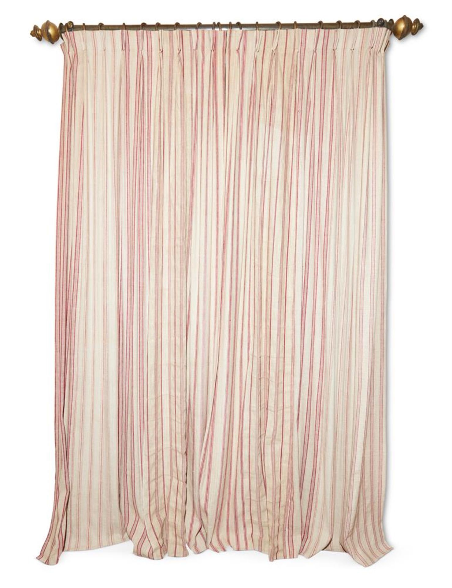 TWO PAIR OF NATURAL AND RED STRIPE WOVEN LINEN CURTAINS, FRENCH, 20TH CENTURY - Image 2 of 2