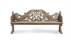 A FLEMISH CARVED PINE BENCH, LATE 17TH CENTURY