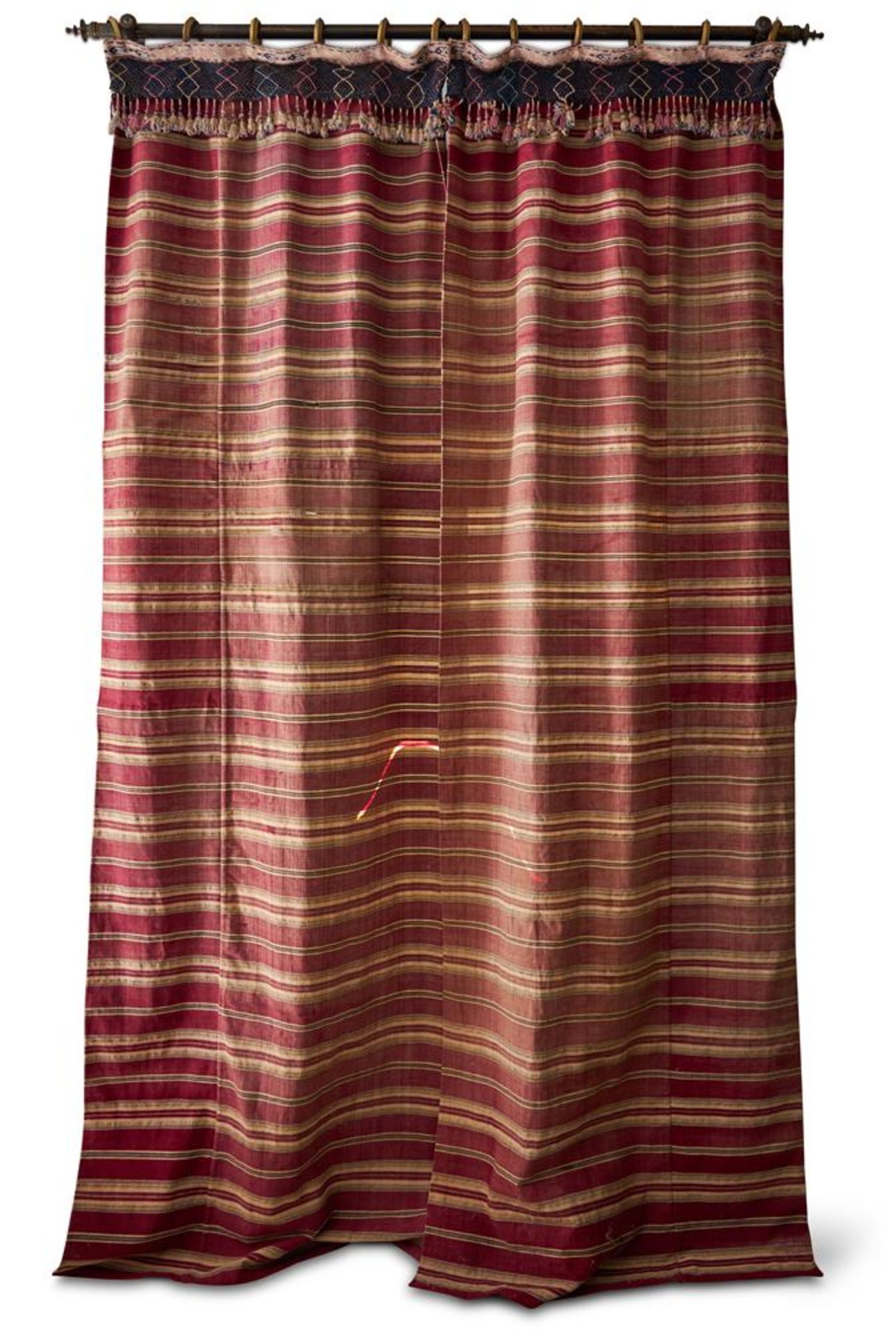 TWO PAIRS OF COTTON AND METALLIC THREAD WOVEN STRIPE CURTAINS, SYRIAN, 19TH CENTURY - Image 3 of 5