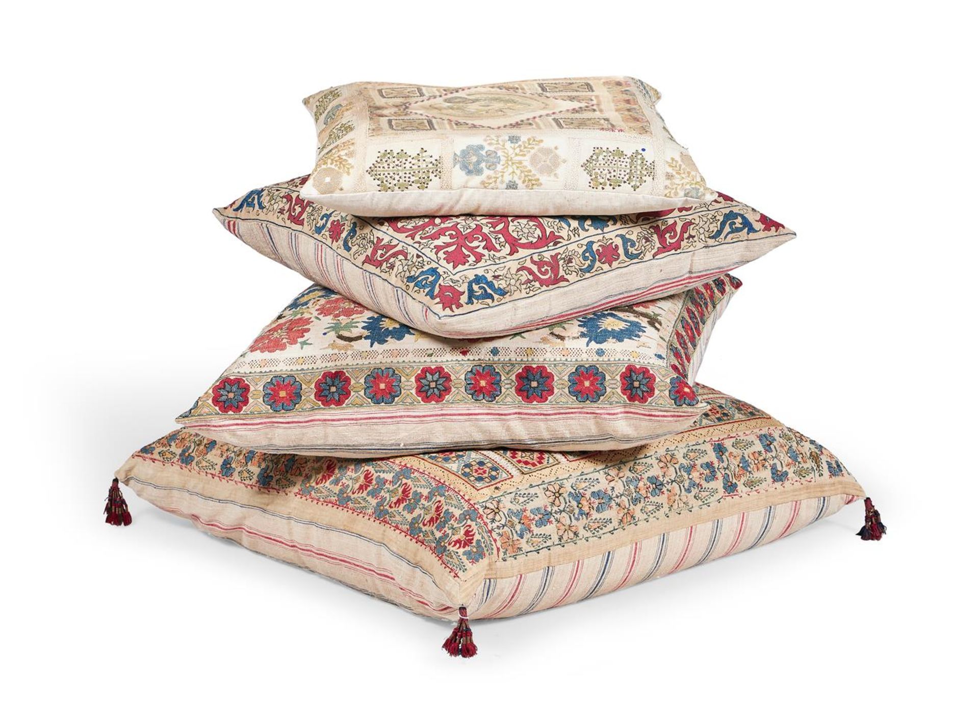 A GROUP OF FOUR OTTOMAN EMBROIDERED CUSHIONS, 19TH CENTURY