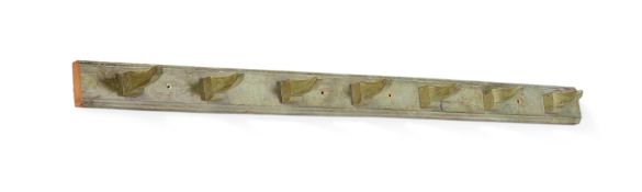 A GREEN PAINTED WOOD COAT RACK, 19TH CENTURY