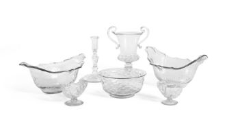 A PAIR OF CLEAR GLASS AND MOULDED LINERS, POSSIBLY IRISH, LATE 18TH CENTURY