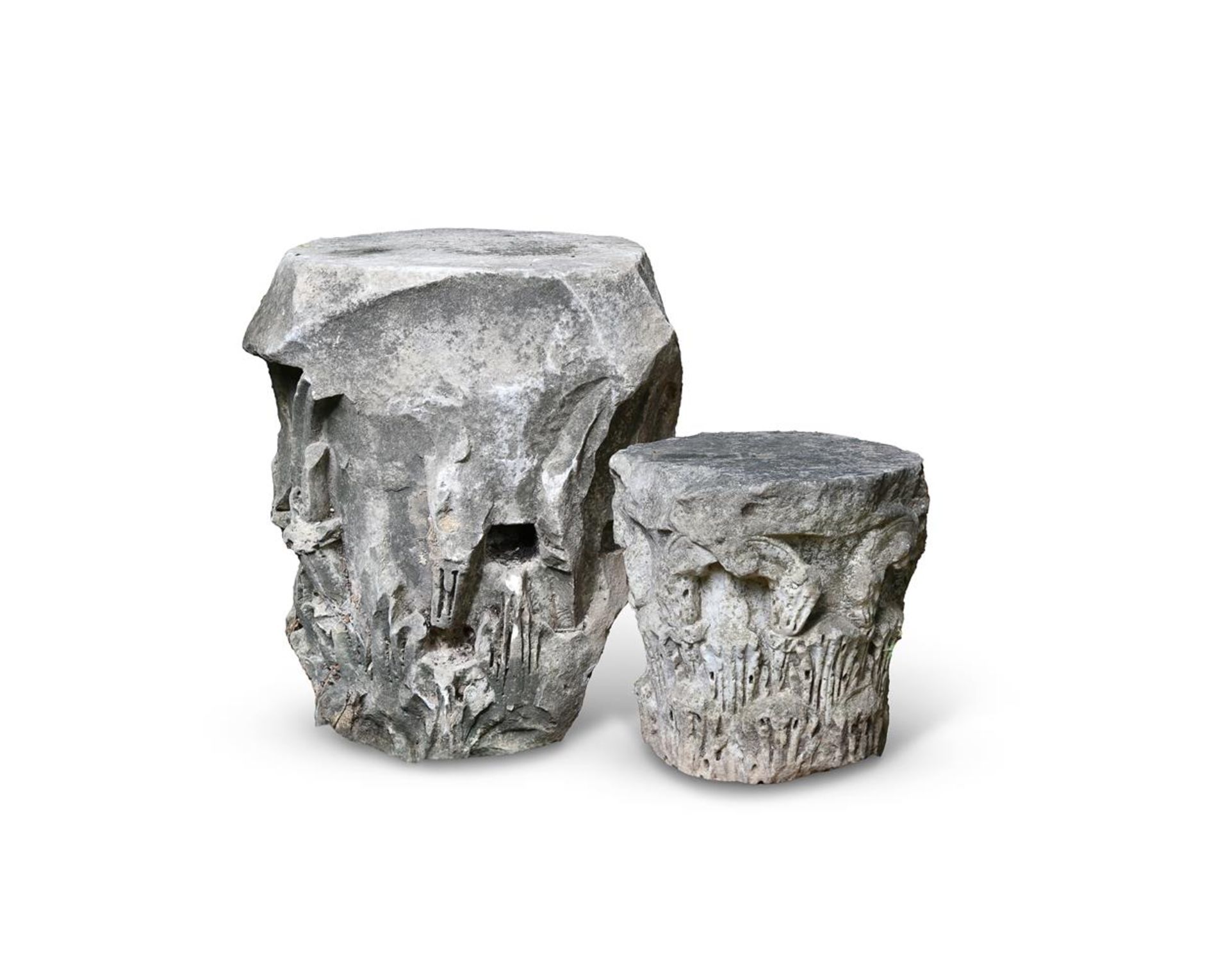 TWO CARVED STONE CAPITALS, NORTH EUROPEAN, POSSIBLY ROMANESQUE