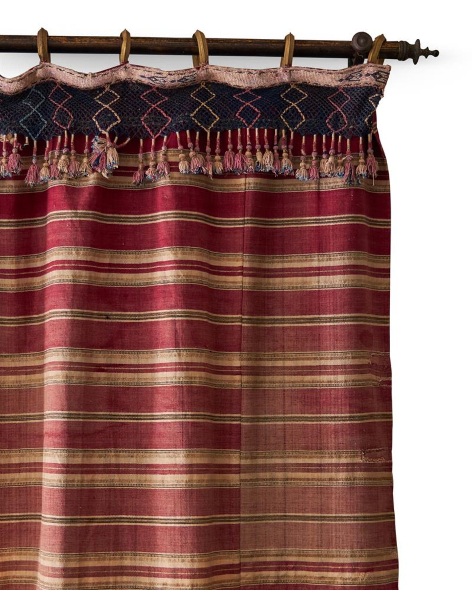 TWO PAIRS OF COTTON AND METALLIC THREAD WOVEN STRIPE CURTAINS, SYRIAN, 19TH CENTURY - Image 5 of 5