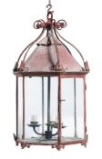A REGENCY RED PAINTED TOLE LANTERN, EARLY 19TH CENTURY