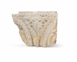 A ROMANESQUE CARVED CORNER CAPITAL IN THE 13TH CENTURY MANNER