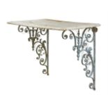 A GREY PAINTED WROUGHT IRON AND MARBLE CONSOLE TABLE, 19TH CENTURY