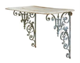 A GREY PAINTED WROUGHT IRON AND MARBLE CONSOLE TABLE, 19TH CENTURY