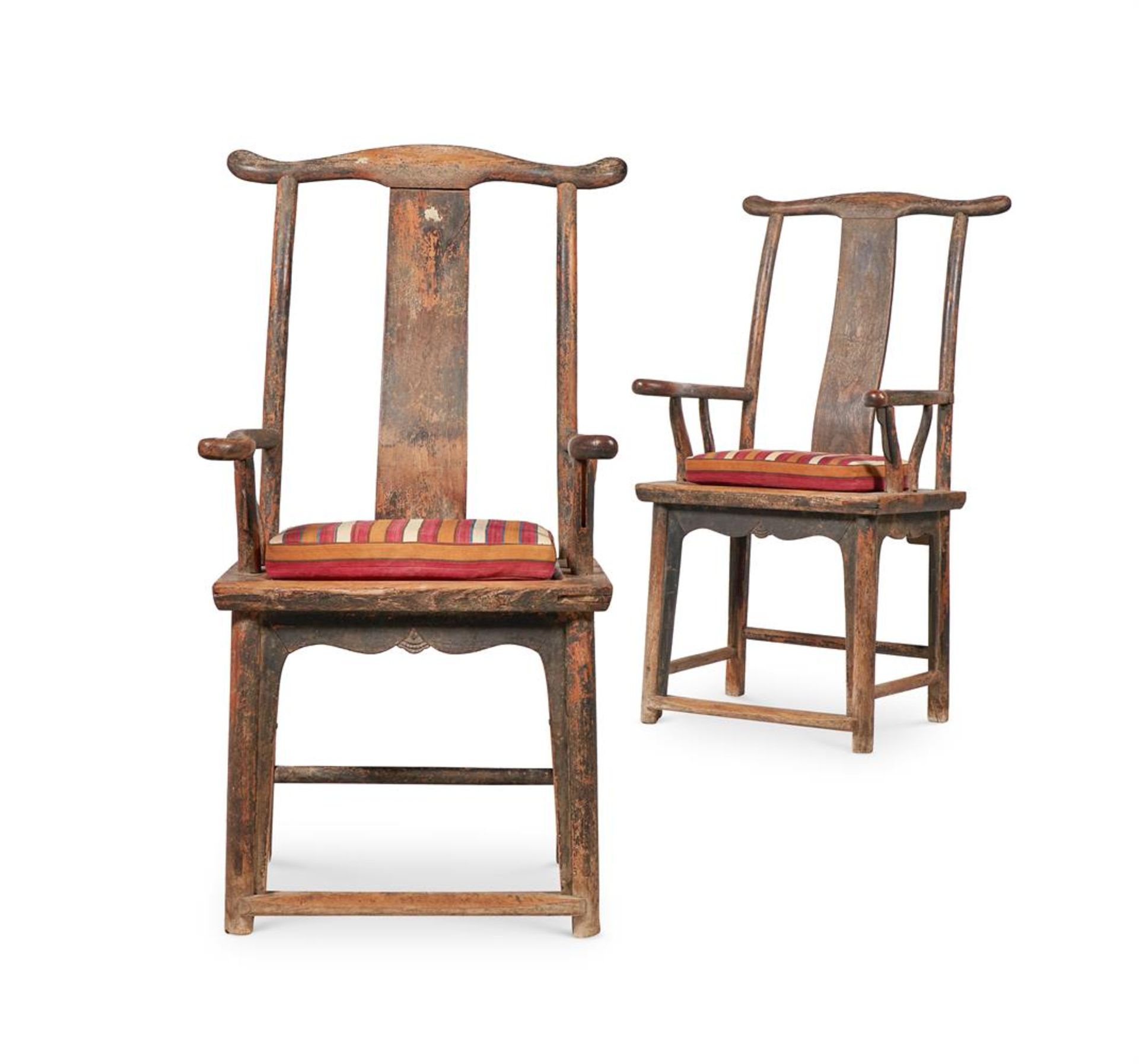 A PAIR OF CHINESE PAINTED ELM ARMCHAIRS, 18TH CENTURY - Image 2 of 2