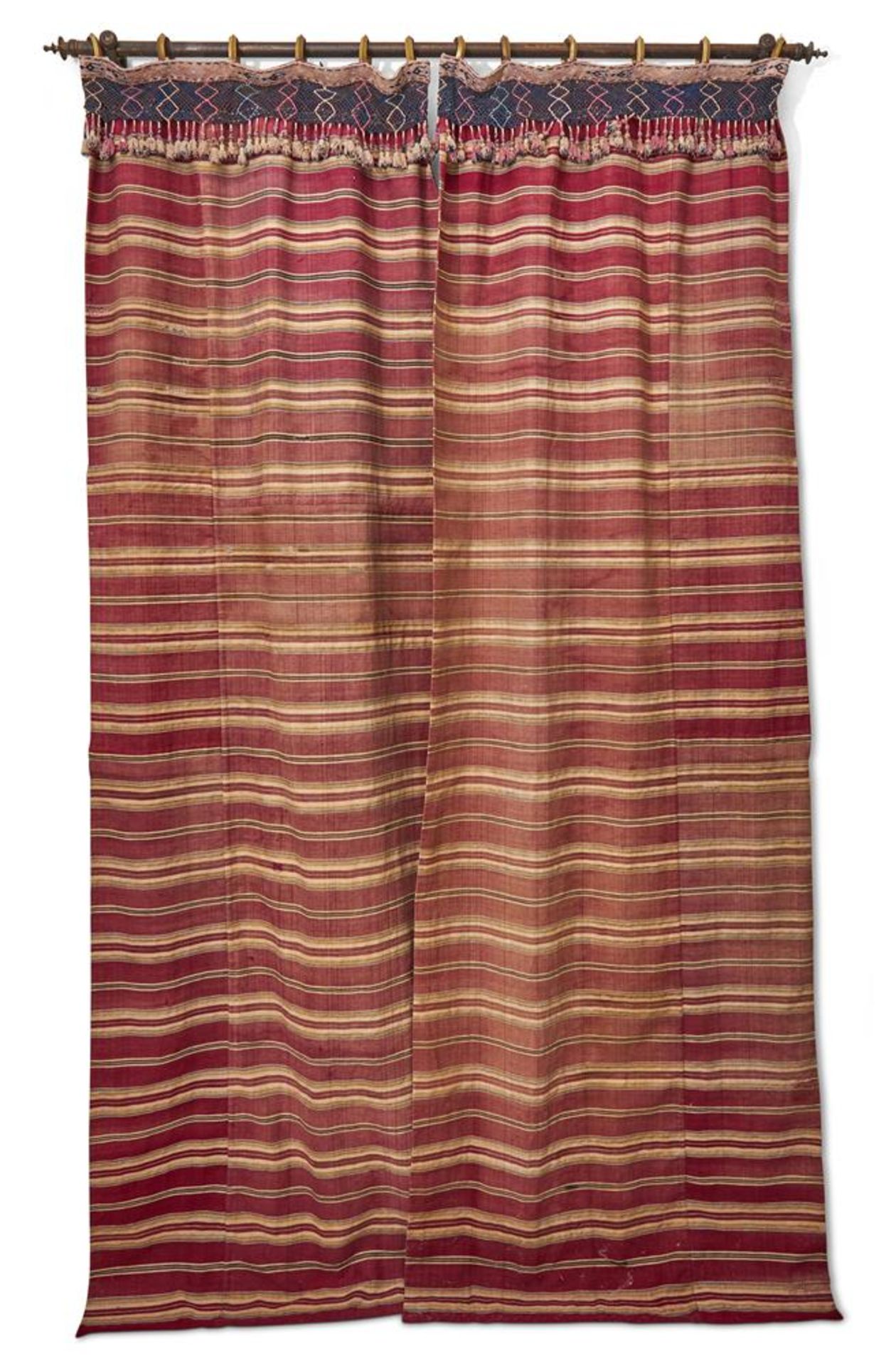 TWO PAIRS OF COTTON AND METALLIC THREAD WOVEN STRIPE CURTAINS, SYRIAN, 19TH CENTURY - Image 4 of 5