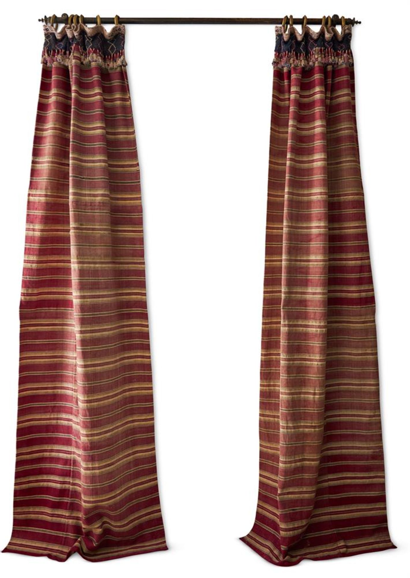 TWO PAIRS OF COTTON AND METALLIC THREAD WOVEN STRIPE CURTAINS, SYRIAN, 19TH CENTURY