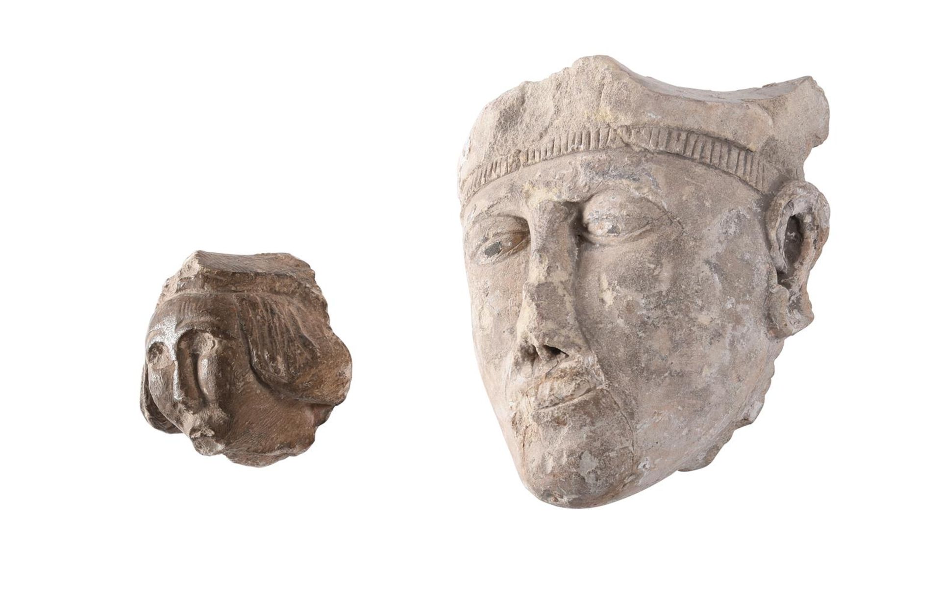 TWO FRAGMENTARY CARVED STONE HEADS, PROBABLY 11TH-13TH CENTURIES - Image 5 of 5