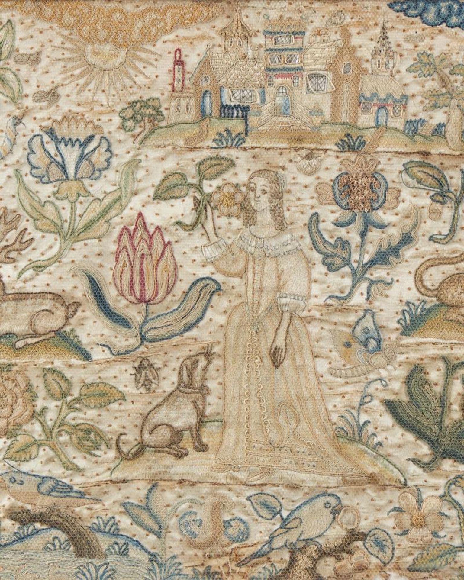 A CHARLES I NEEDLEWORK PICTURE EMBLEMATIC OF FIDELITY, CIRCA 1641 - Image 2 of 5