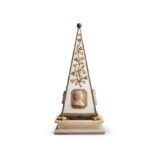 AN INLAID ALABASTER PYRAMID 'MIRACLE' LAMP, SPANISH OR ITALIAN, LATE 19TH CENTURY