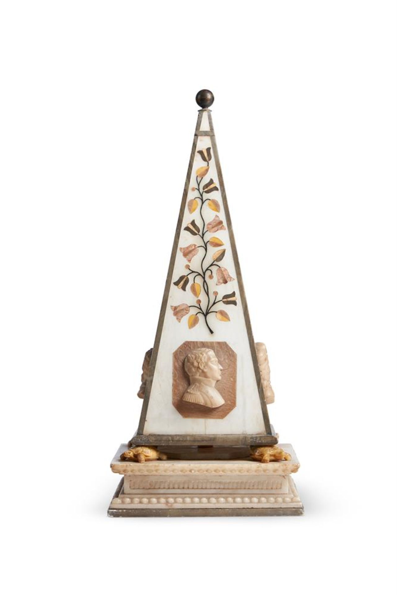 AN INLAID ALABASTER PYRAMID 'MIRACLE' LAMP, SPANISH OR ITALIAN, LATE 19TH CENTURY