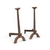 A LARGE PAIR OF CAST IRON ANDIRONS, 17TH/18TH CENTURY