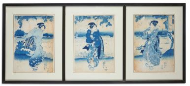 JAPANESE WOODBLOCK PRINTED TRIPTYCH, UTAGAWA KUNIYOSHI (1798-1861), MID 19TH CENTURY
