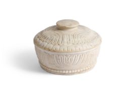 AN INDIAN CARVED WHITE MARBLE POT AND COVER, 19TH CENTURY