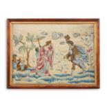 A SILKWORK PICTURE DEPICTING ELIEZER MEETING REBECCA, POSSIBLY CHINESE, 18TH CENTURY