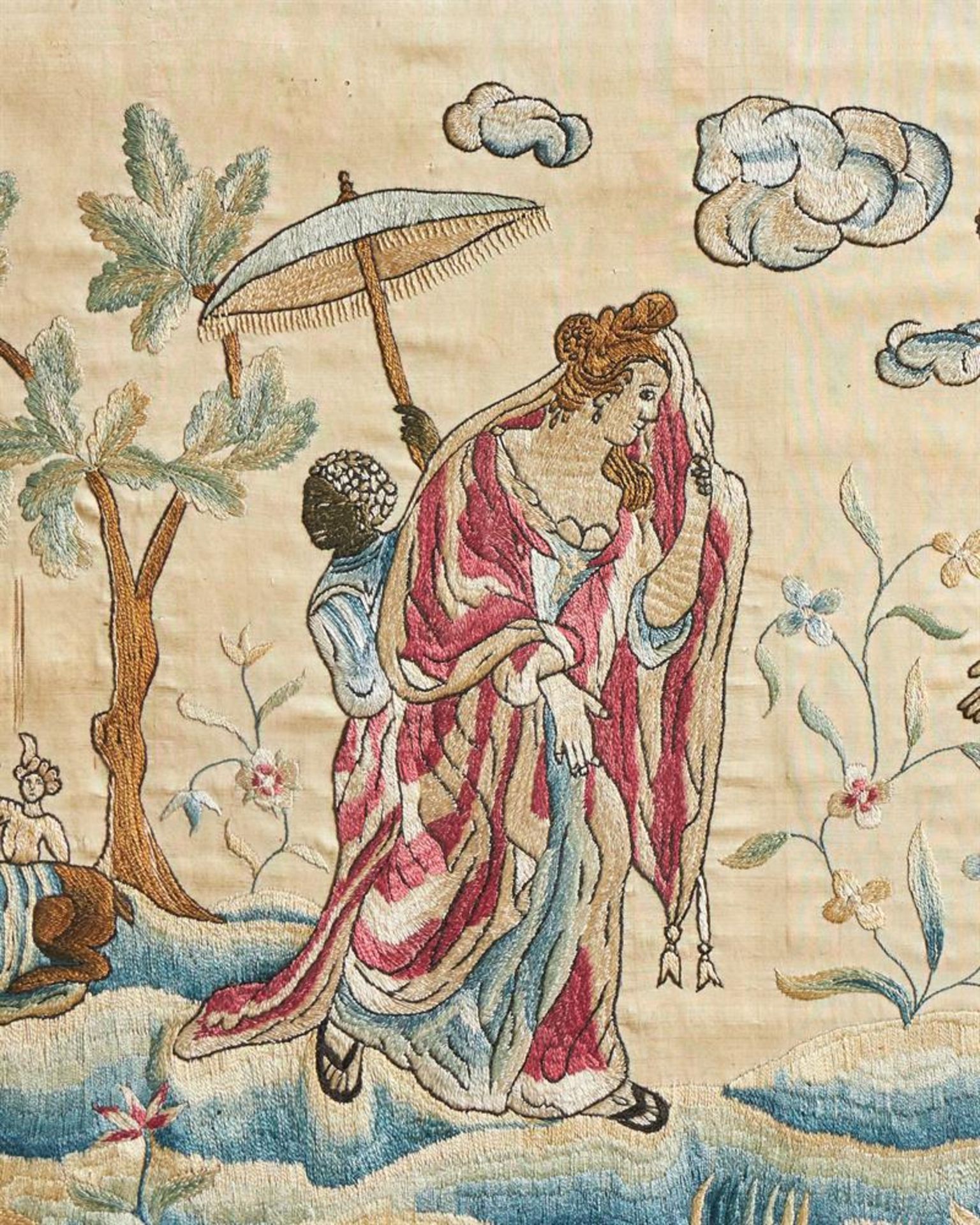 A SILKWORK PICTURE DEPICTING ELIEZER MEETING REBECCA, POSSIBLY CHINESE, 18TH CENTURY - Image 3 of 4