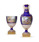 A GILT METAL MOUNTED VASE AND COVER IN SEVRES STYLE, THIRD QUARTER 19TH CENTURY