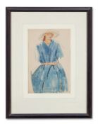 λ EDNA CLARKE HALL (BRITISH 1879-1979), FIGURE IN A BLUE DRESS AND SUN HAT