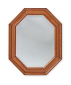 AN OAK AND CHEQUER PARQUETRY OCTAGONAL WALL MIRROR, EARLY 20TH CENTURY