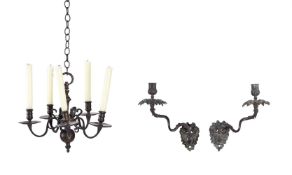 A SMALL DUTCH BRONZE FIVE LIGHT CHANDELIER, 19TH CENTURY