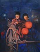 MORTIMER LUDDINGTON MENPES (BRITISH 1855-1938), JAPANESE CHILDREN WITH LANTERNS IN A CARRIAGE