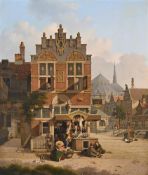 JAN HENDRIK VERHEYEN (DUTCH 1778-1846), A DUTCH TOWN WITH FIGURES BY A MEAT STALL