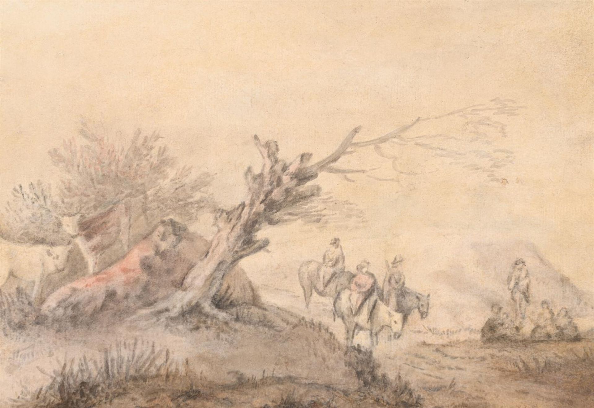 THOMAS GAINSBOROUGH (BRITISH 1727-1788), TRAVELLERS AND CATTLE IN A LANDSCAPE