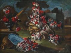 CIRCLE OF FRANCESCO LAVAGNA (ITALIAN 1684-1724), STILL LIFE OF FLOWERS IN A LANDSCAPE